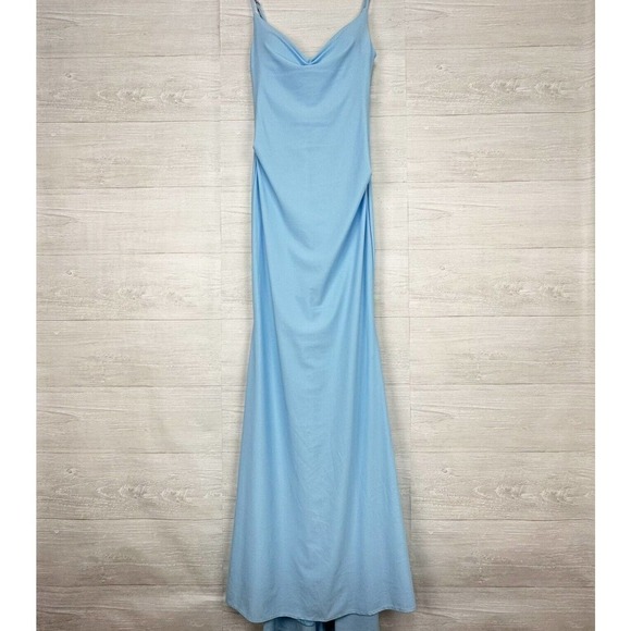 La Femme Long Formal Evening Gown Size 8 Drape Neck Jersey Cloud Blue #30626 - Picture 15 of 15